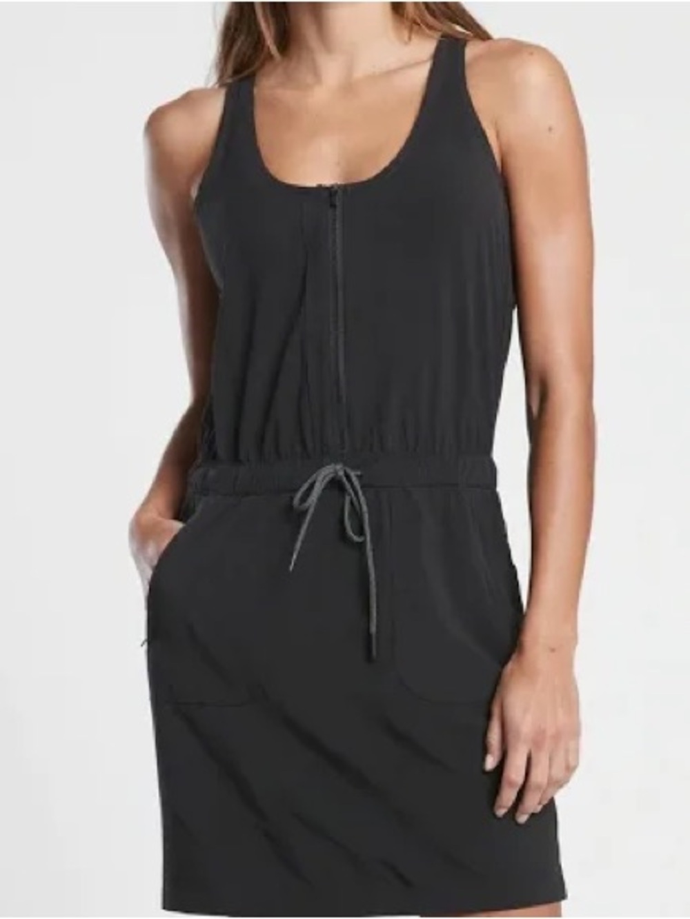 Athleta Black Sleeveless Zip-Front Drawstring Expedition Dress size 12